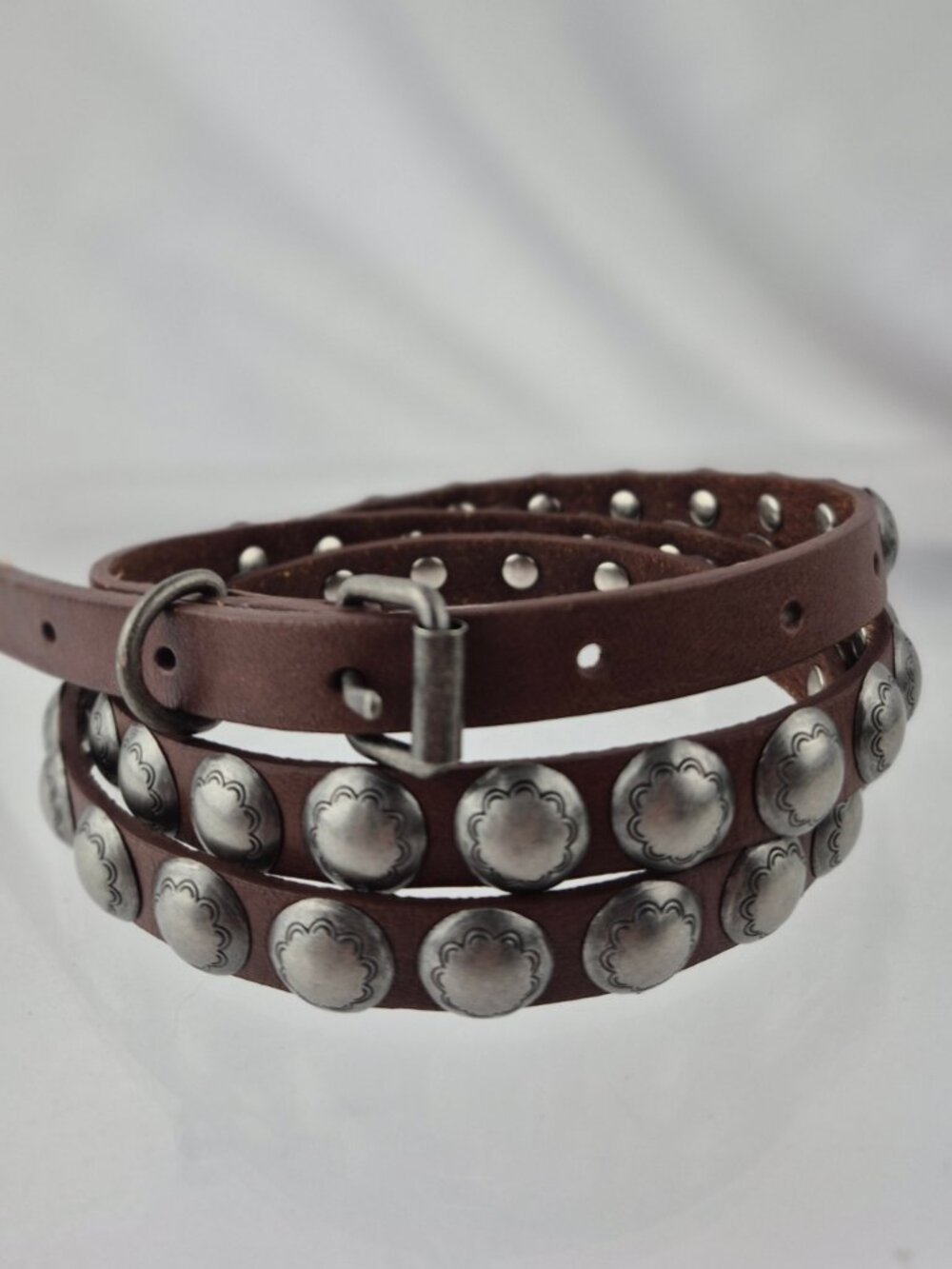 Vintage Eddie Bauer Brown Leather Concho Belt Silver Tone Dome Conchos Sz Large